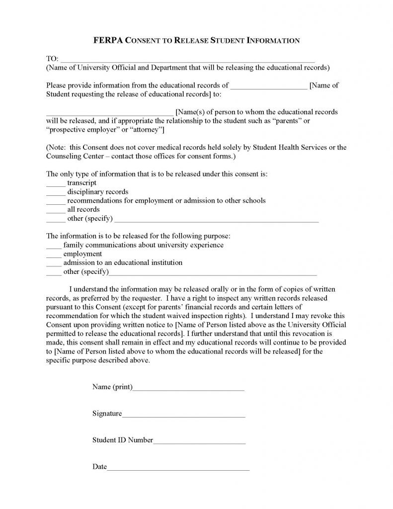 FERPA Consent to Release Student Information Form