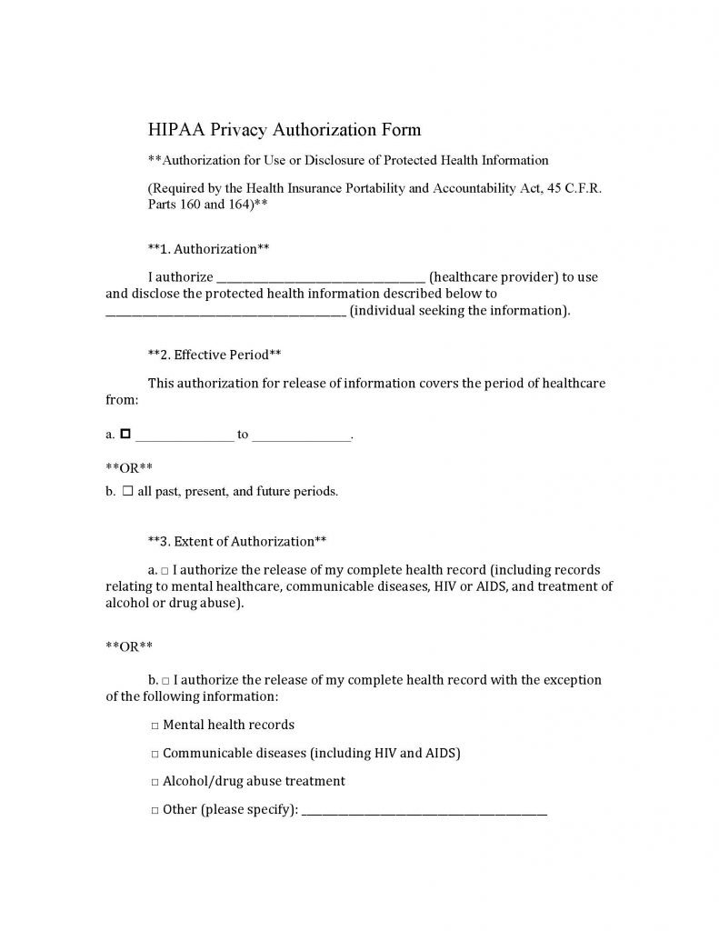 Medical Records (HIPAA) Standard Release Form