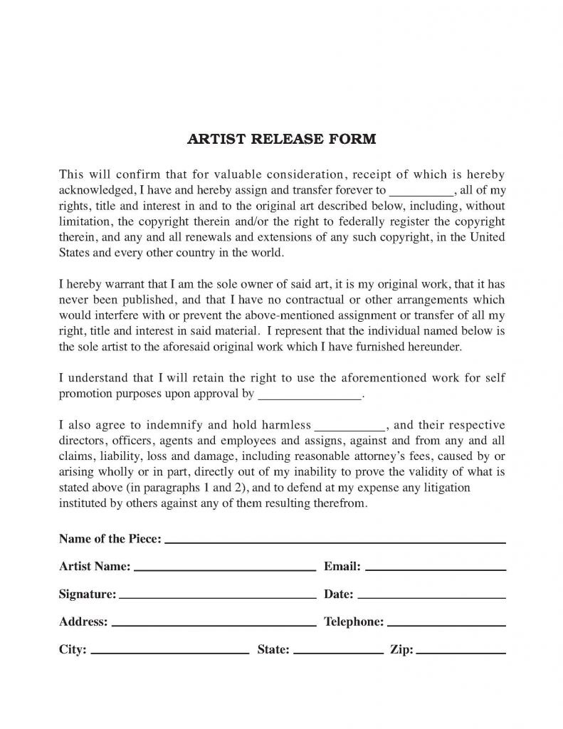 Artist/Artwork Release Form - Release Forms : Release Forms