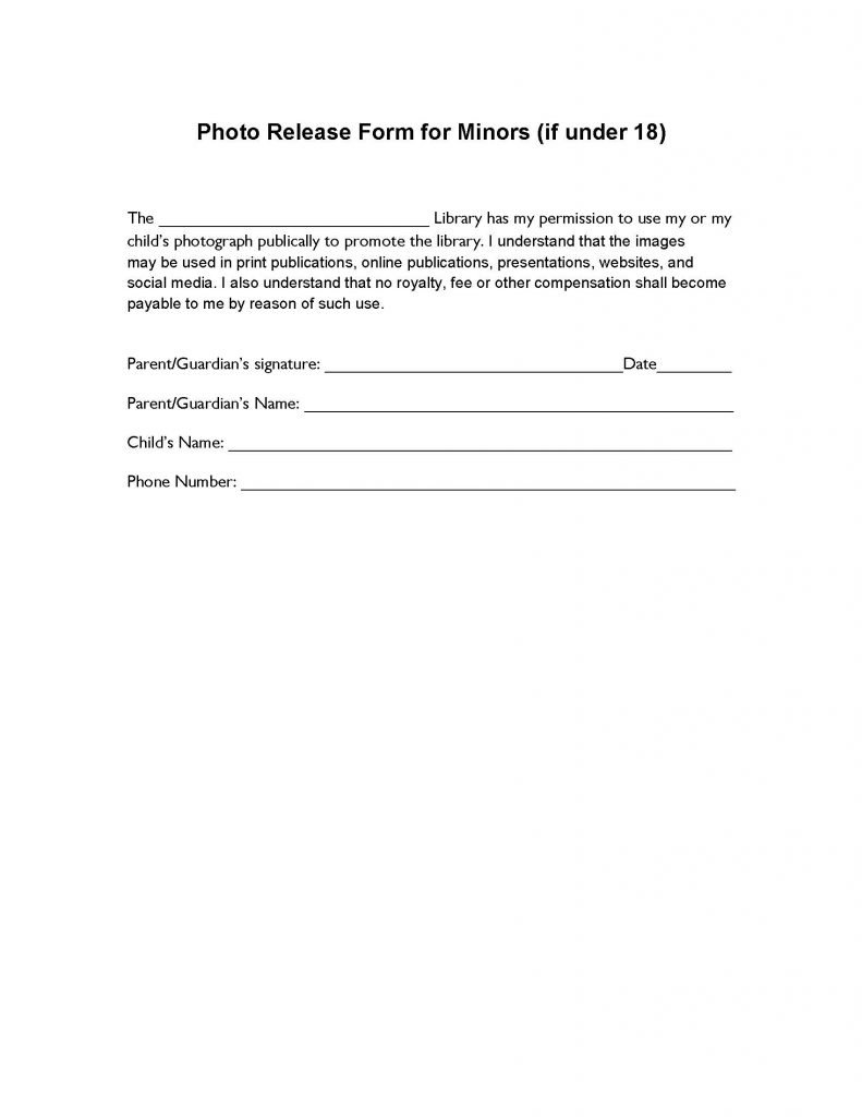 Photo Release Form For Minors If Under 18 Release Forms Release Forms